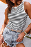 Striped Ribbed Round Neck Tank - felvior