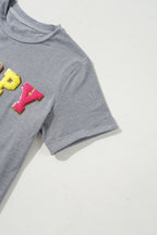 HOPPY Chenille Patch Round Neck Short Sleeve T-Shirt