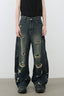 Men's Frayed Hem Distressed Wide Leg Jeans