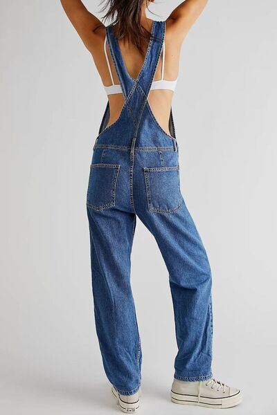 Wide Strap Square Neck Denim Overalls - felvior