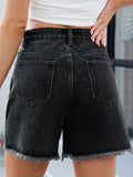 Raw Hem Slit Denim Shorts - felvior