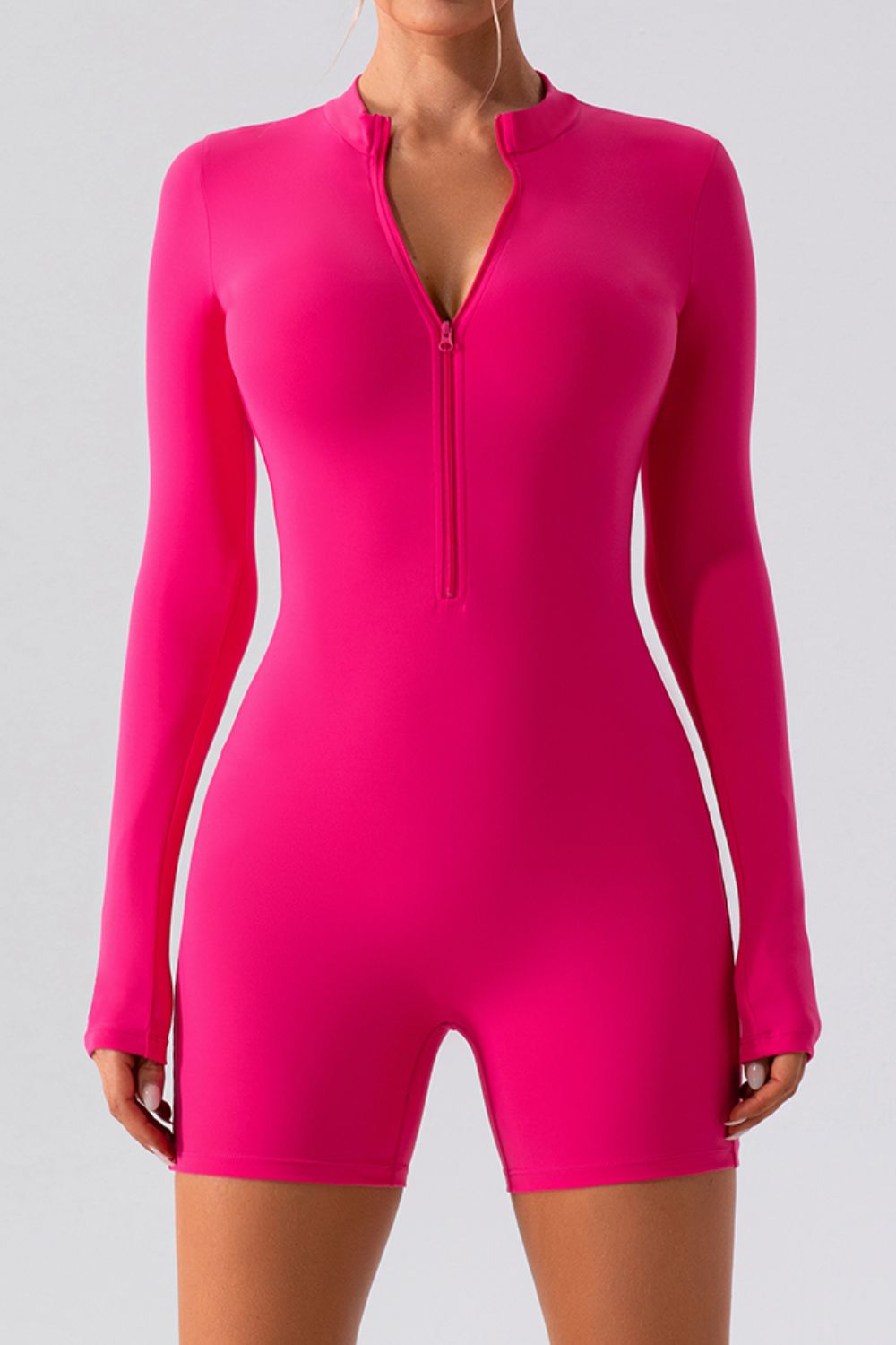 Half Zip Long Sleeve Active Romper - felvior