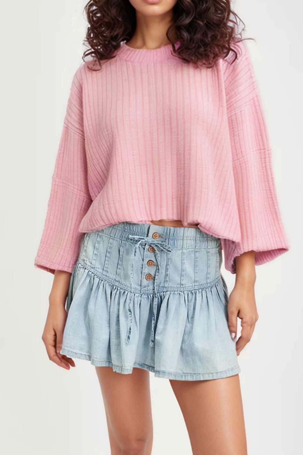 Buttoned Ruffled Mini Denim Skirt - felvior