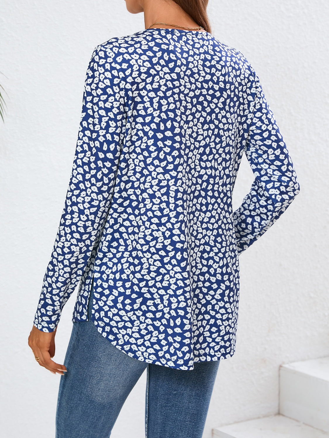 Quarter Button Printed Round Neck Long Sleeve Top Secondary image