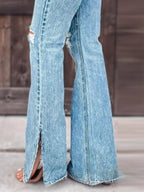 Distressed Slit Bootcut Jeans