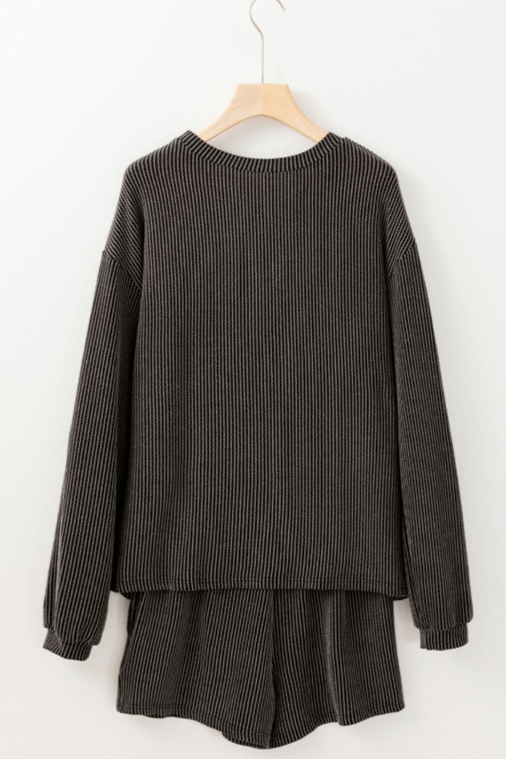 Corded Checkerboard Baseball Graphic Long Sleeve Top and Shorts Set