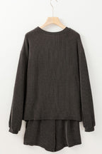 Corded Checkerboard Baseball Graphic Long Sleeve Top and Shorts Set