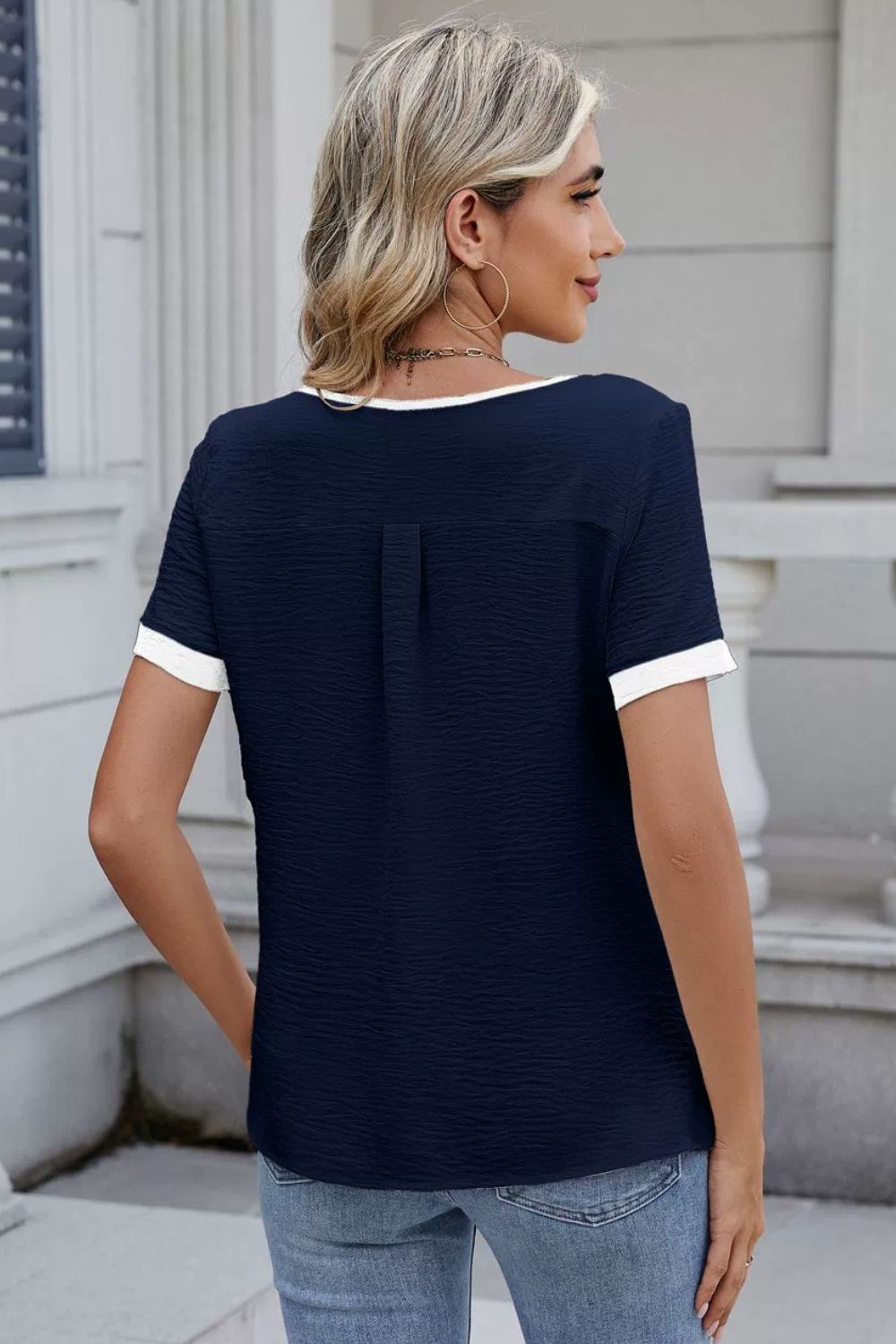 Cutout Round Neck Short Sleeve Blouse - felvior