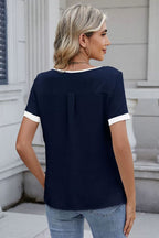 Cutout Round Neck Short Sleeve Blouse