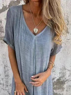 Full Size V-Neck Short Sleeve Midi Dress Plus Size