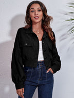 Button Down Collared Neck Cropped Jacket