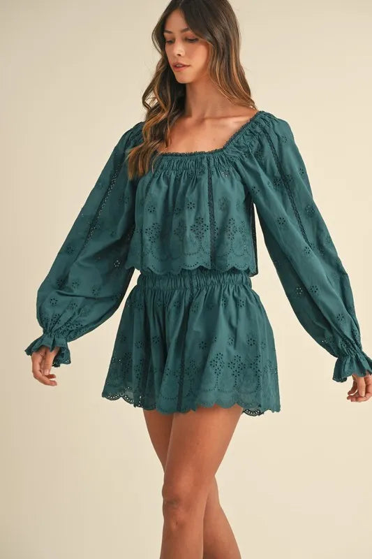 MABLE Embroidered Scalloped Lace Top and Short Set - felvior
