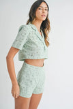 MABLE Eyelet Short Sleeve Crop Top and Shorts Set - felvior
