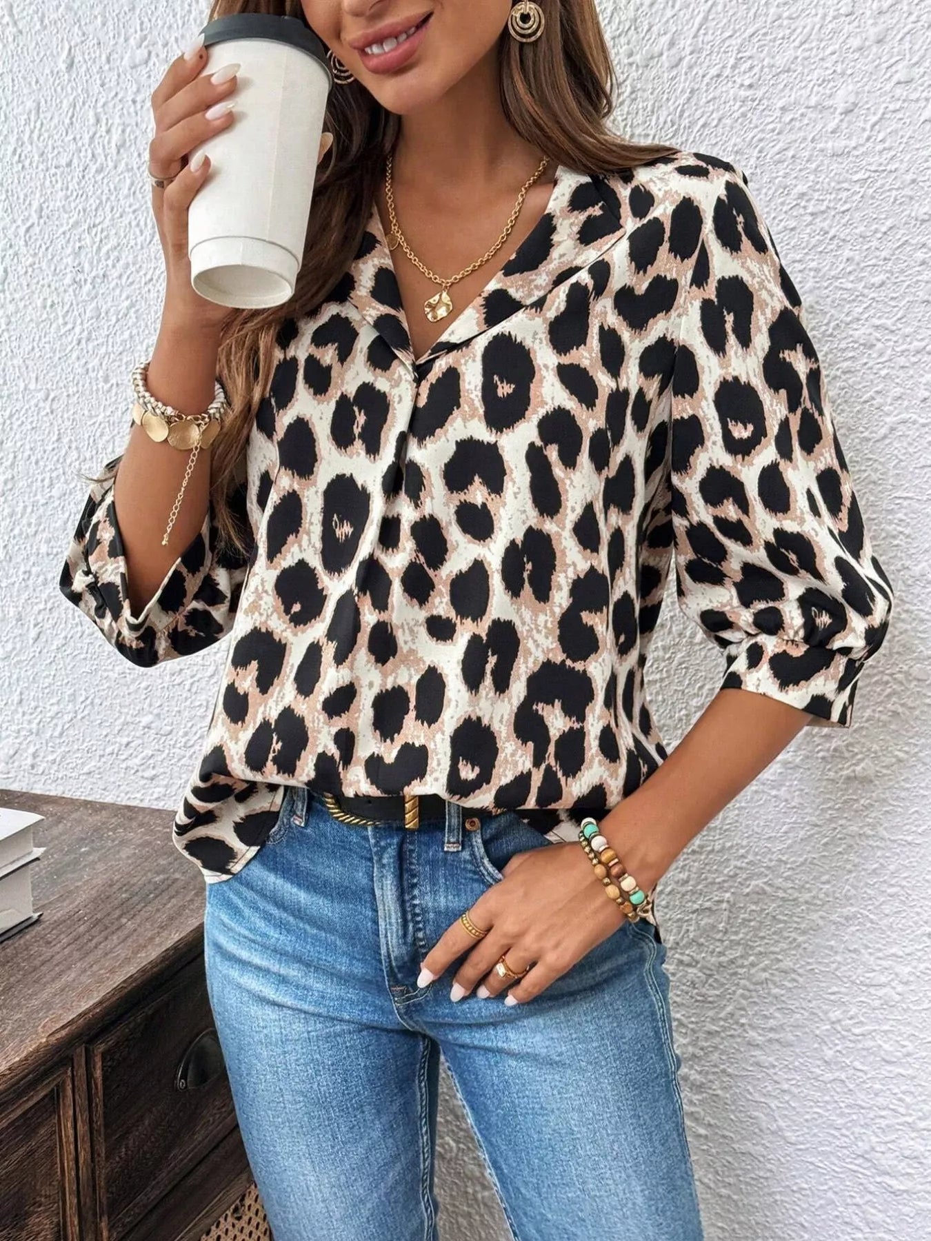 Leopard Print 3/4 Sleeve Blouse Secondary image