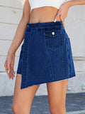Frayed Hem Asymmetrical Denim Skort - felvior