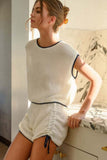 Contrast Trim Round Neck Top and Shorts Sweater Set - felvior