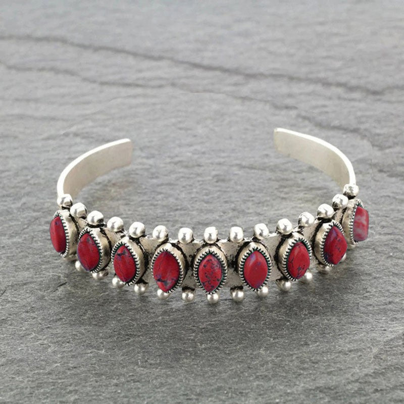 Artificial Turquoise Alloy Open Bracelet - felvior
