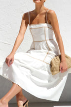 Contrast Trim Square Neck Midi Cami Dress