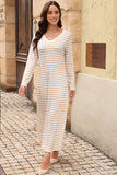 Striped V-Neck Maxi Dress - felvior