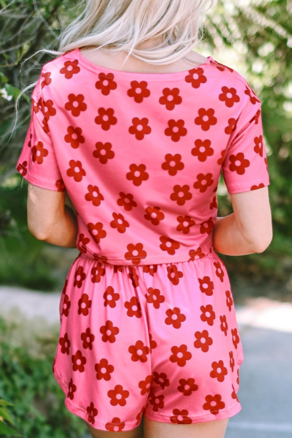 Floral Cropped Tee and Shorts Lounge Set - felvior