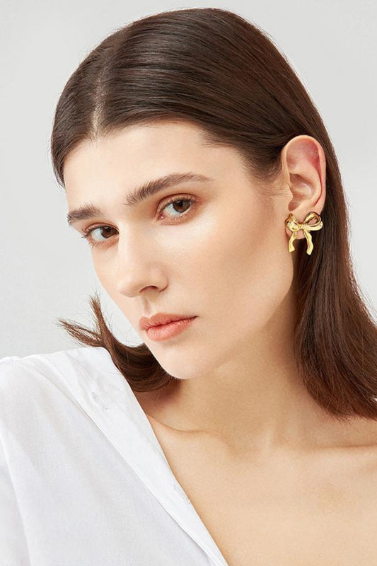 Brass Bow Stud Earrings - felvior