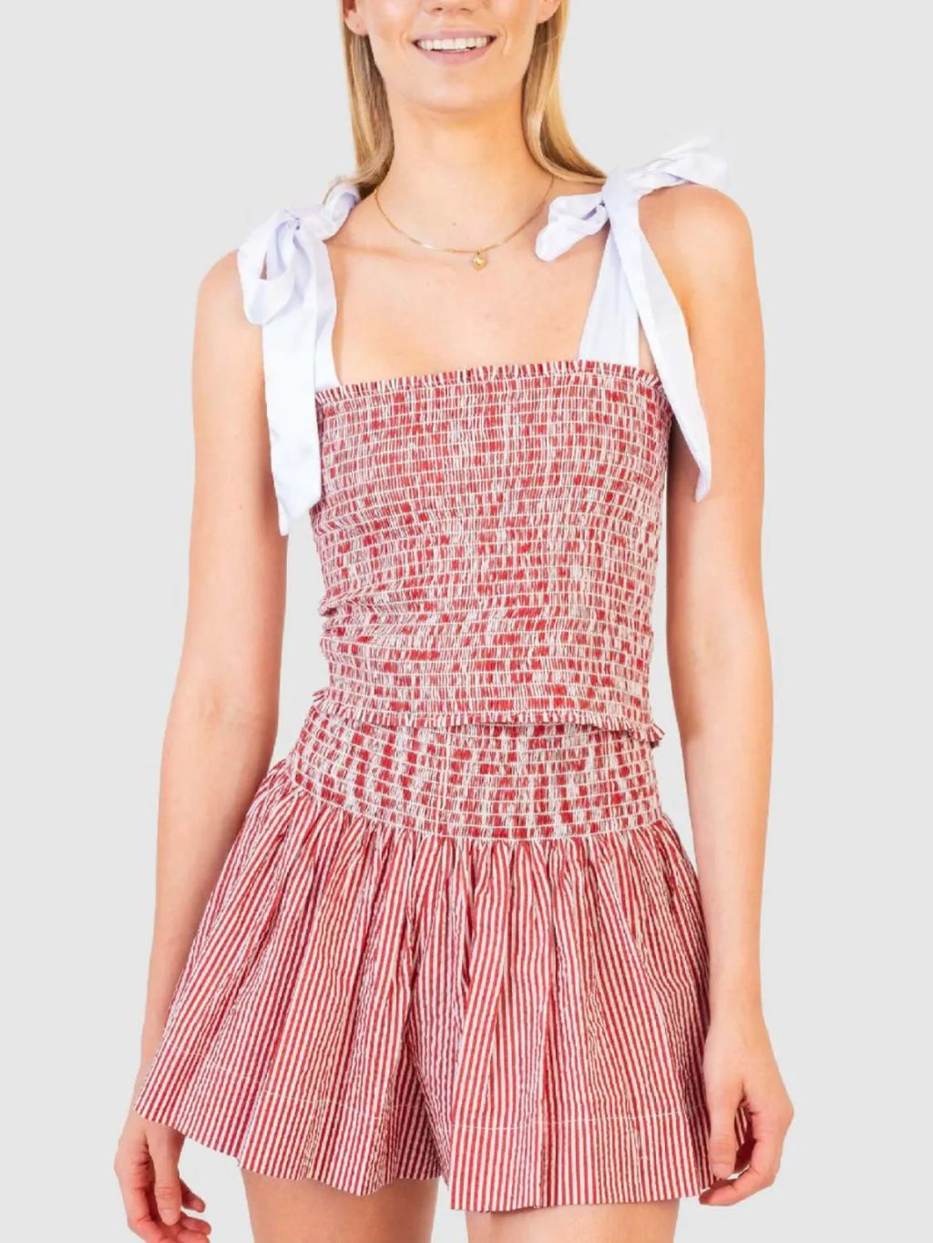 Smocked Tie Shoulder Cami and Shorts Set