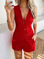 Devine Button Down Sleeveless Top and Shorts Set
