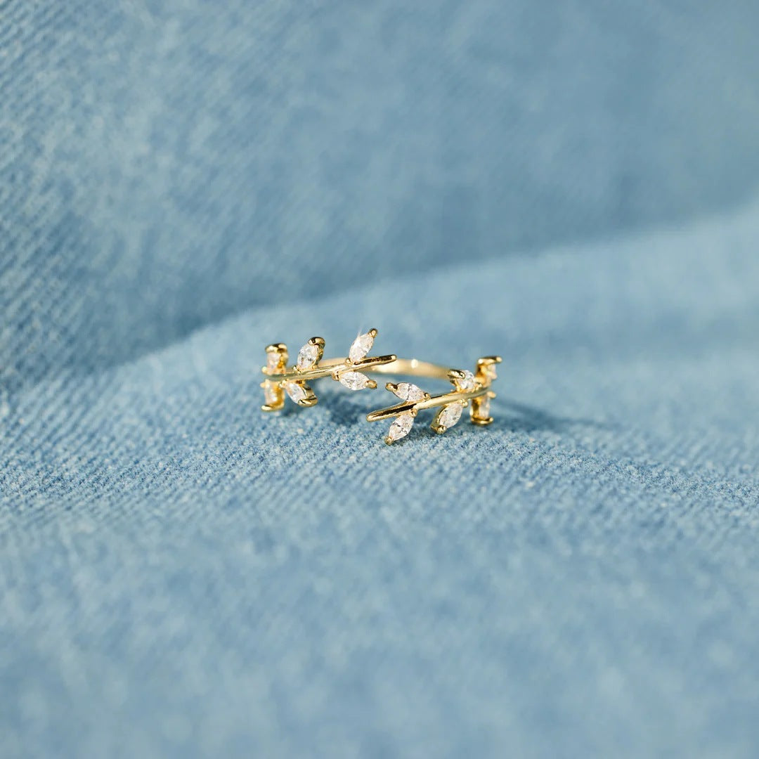 925 Sterling Silver Leaf Open Ring - felvior