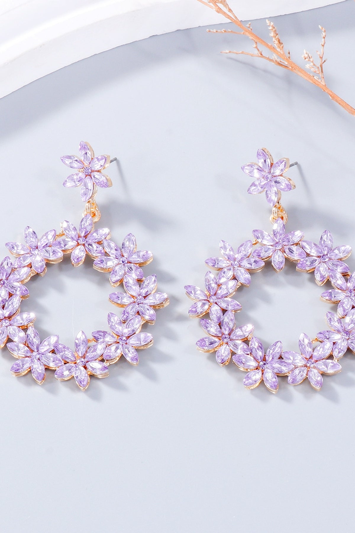 Rhinestone Flower Dangle Earrings - felvior