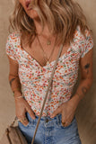 Printed Ruched Short Sleeve Bodysuit - felvior