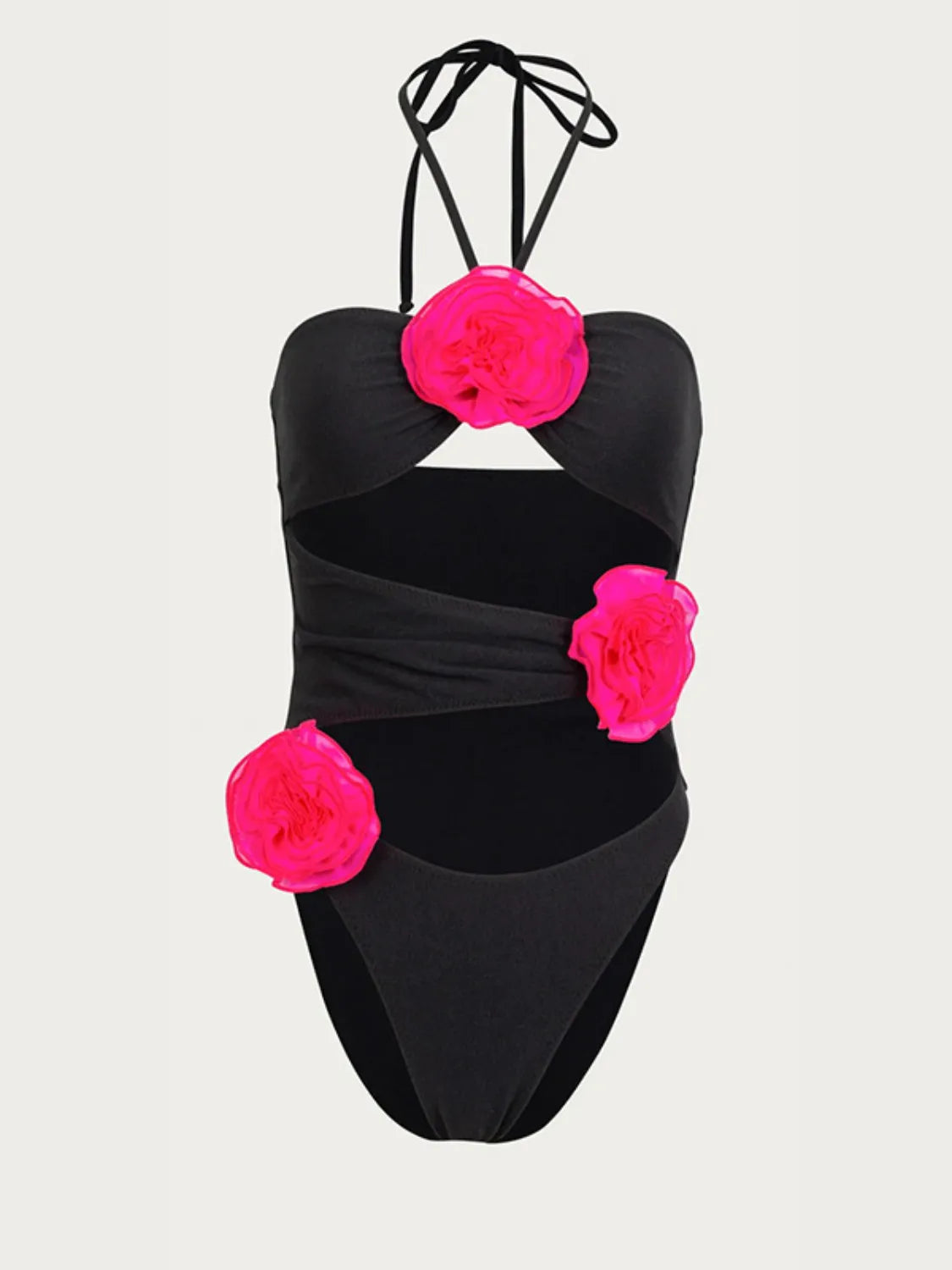 Flower Cutout Halter Neck One-Piece Swimwear - felvior