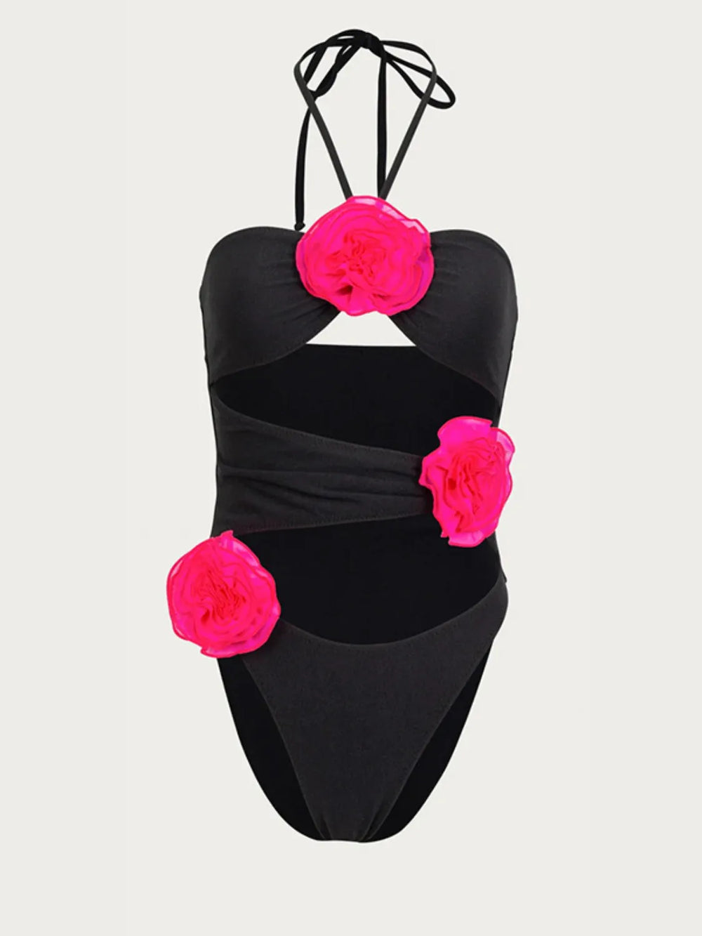 Flower Cutout Halter Neck One-Piece Swimwear