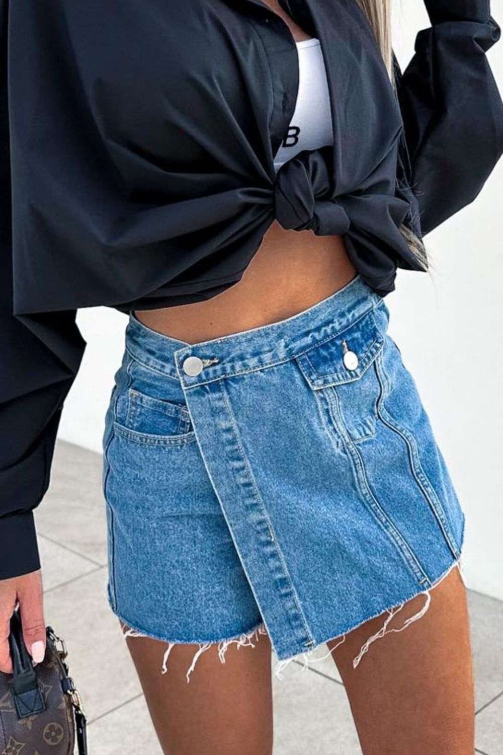 Raw Hem Denim Skorts - felvior