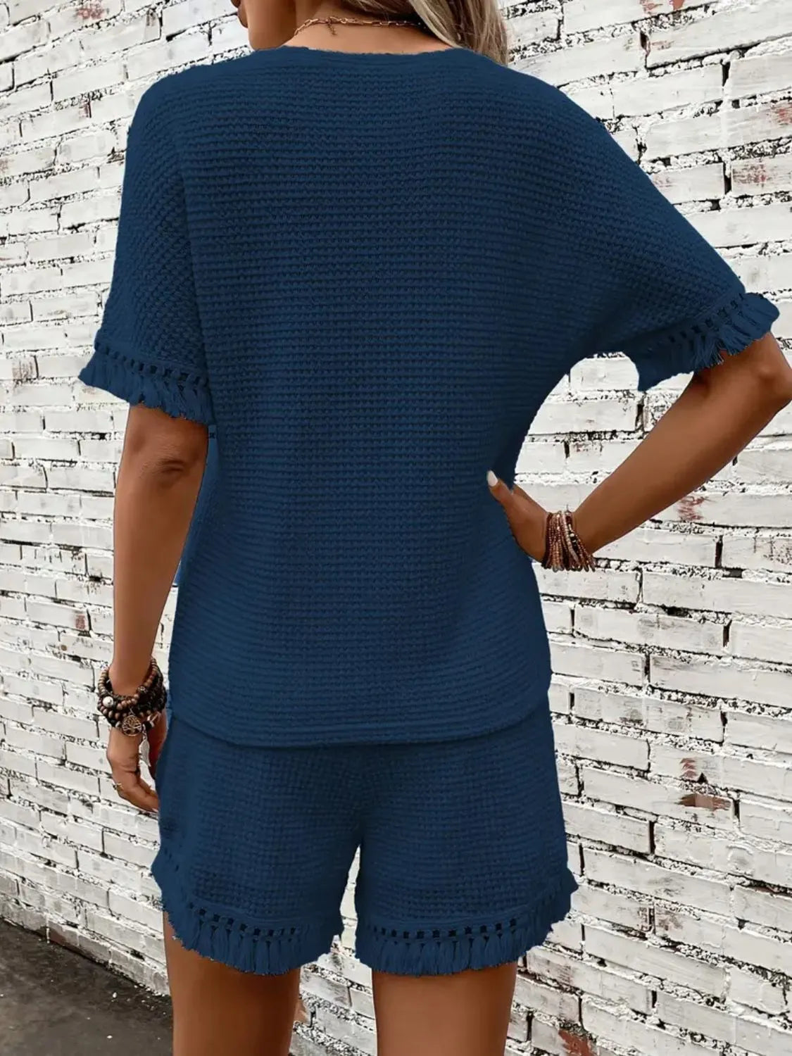 Tassel Round Neck Top and Shorts Set - felvior