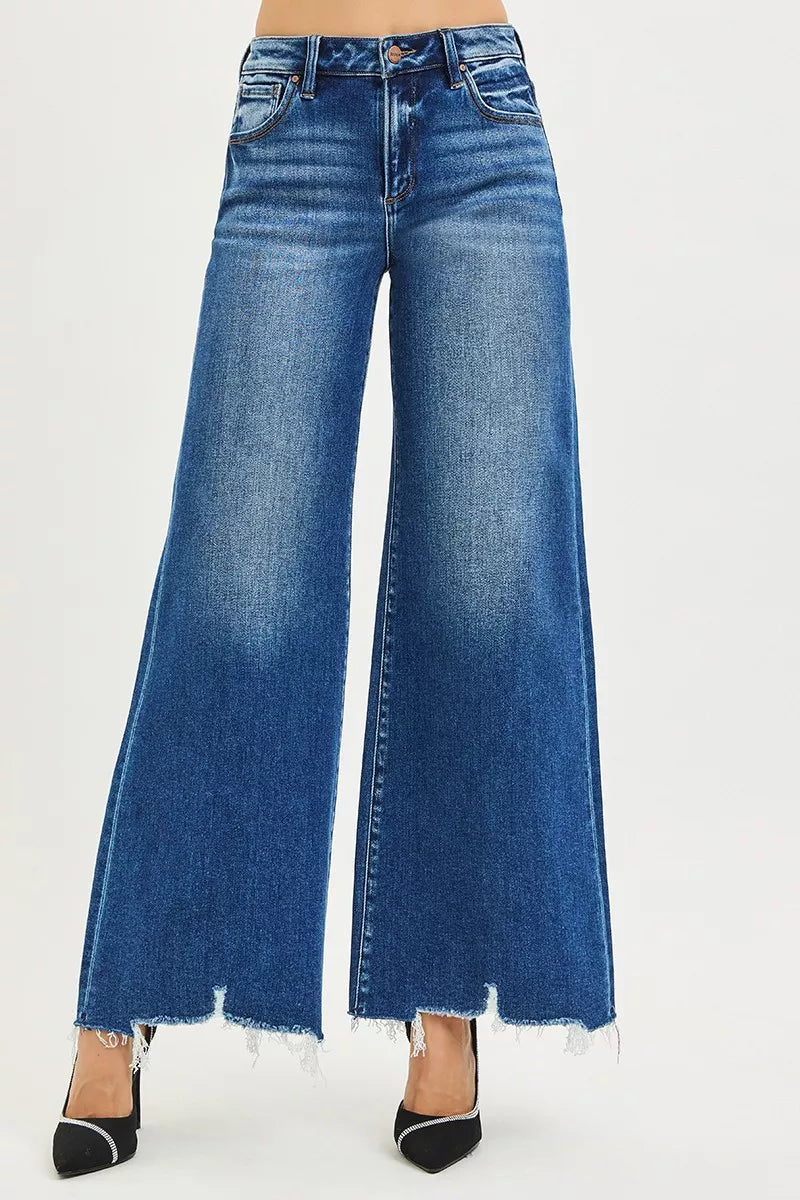 RISEN High Rise Wide Leg Jeans with Distressed Hem Secondary image