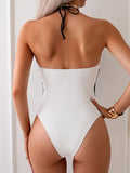 Contrast Cutout Halter Neck One-Piece Swimwear - felvior