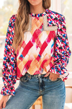 Abstract Geometric Pattern Flounce Sleeve Blouse