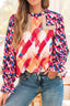 Abstract Geometric Pattern Flounce Sleeve Blouse