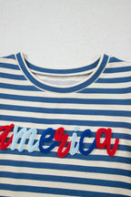AMERICA Striped Round Neck Puff Sleeve Top