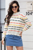 Striped Round Neck Long Sleeve Sweater - felvior