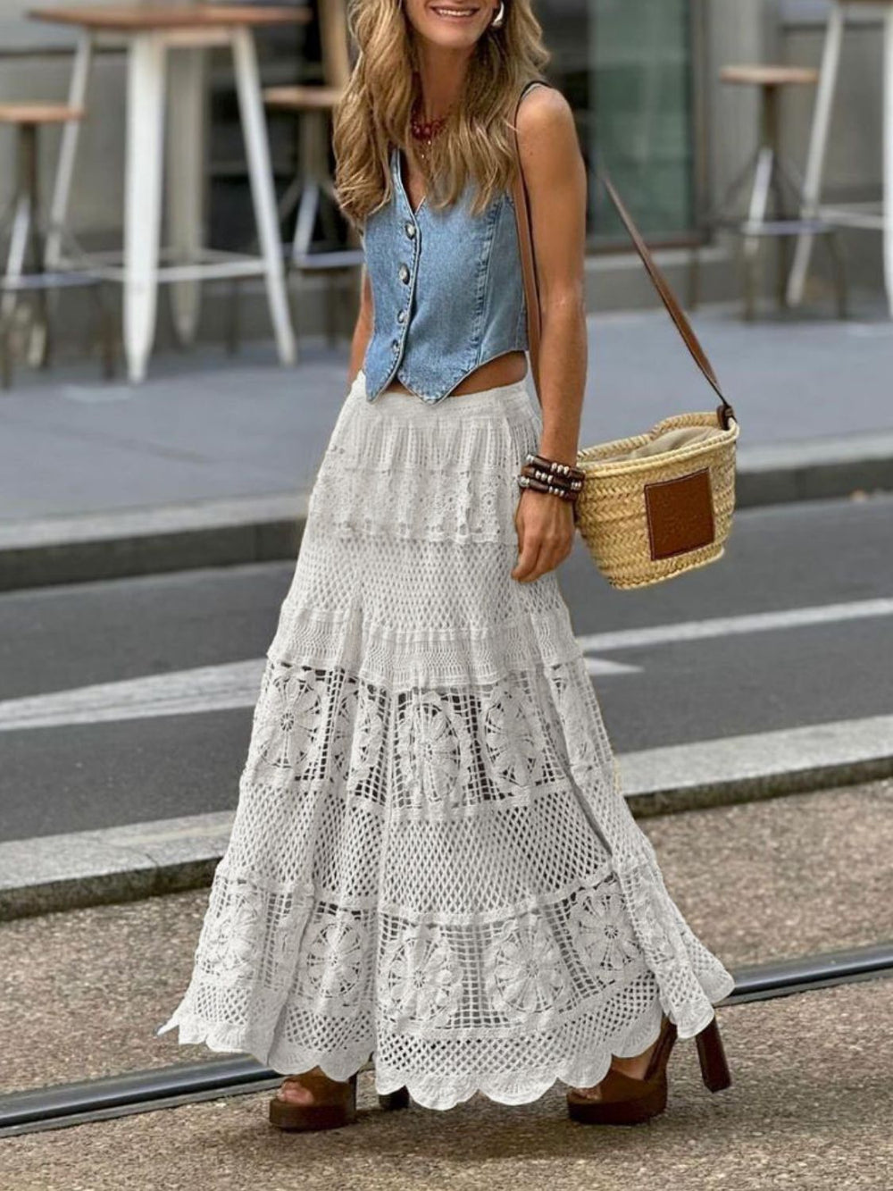 Openwork Crochet Maxi Skirt