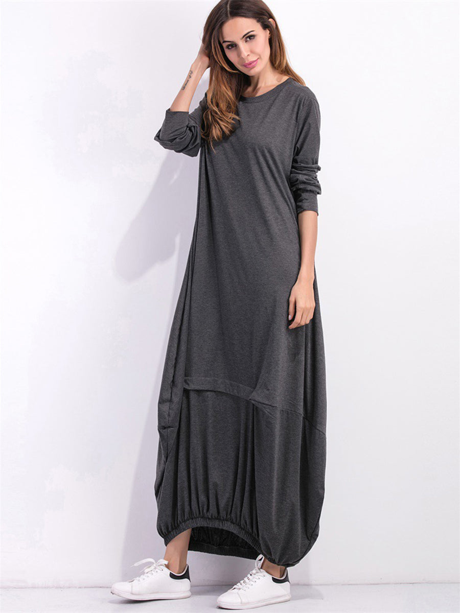 Full Size Round Neck Long Sleeve Sweatshirt Dress - felvior
