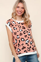 Haptics Leopard Print Dolman Cap Sleeve Knit Top