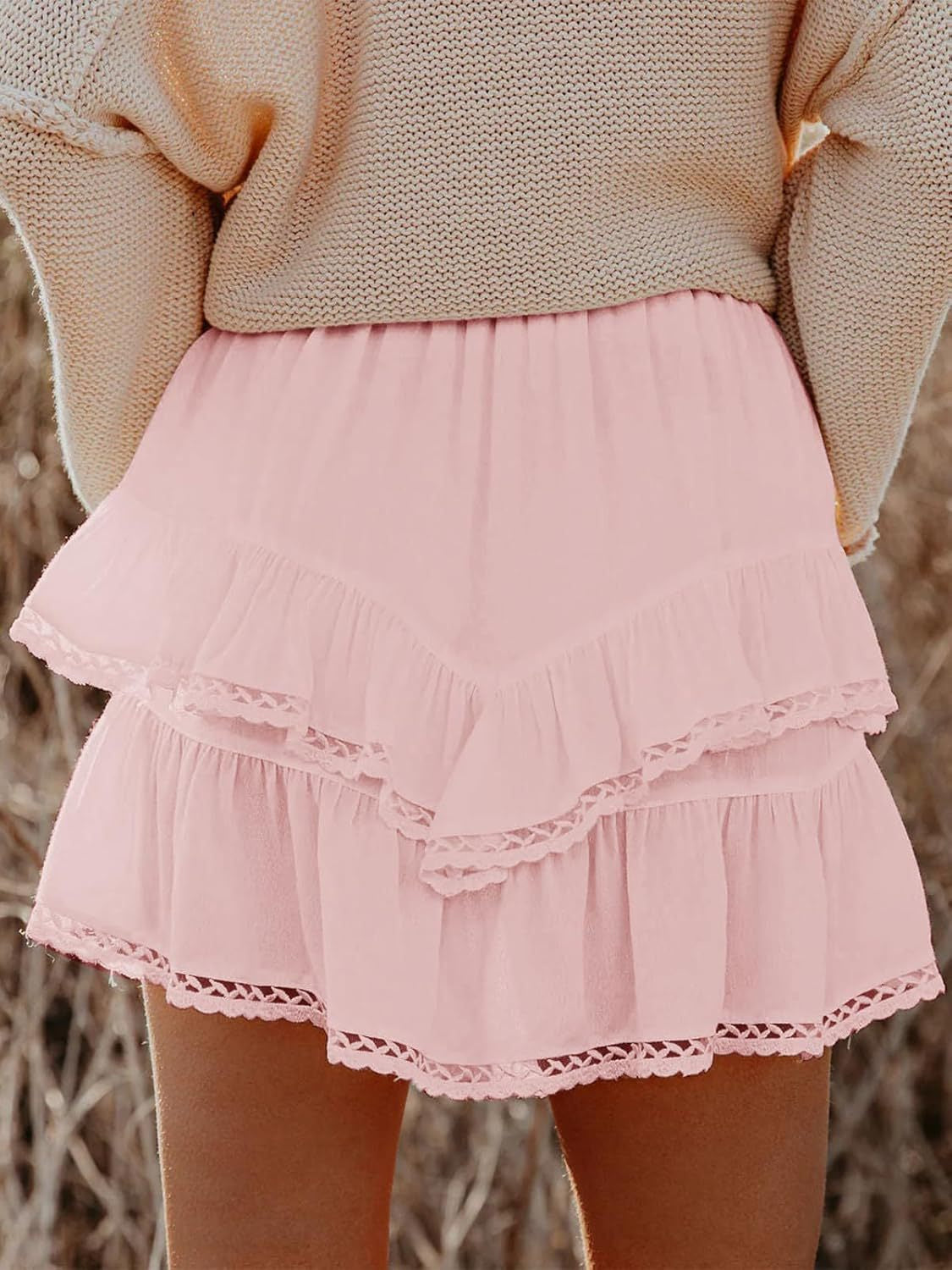 Lovelet Lace Detail Layered Skirt - felvior