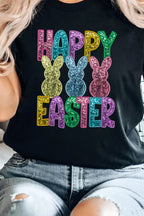 HAPPY EASTER Sequin Bunny Round Neck T-Shirt