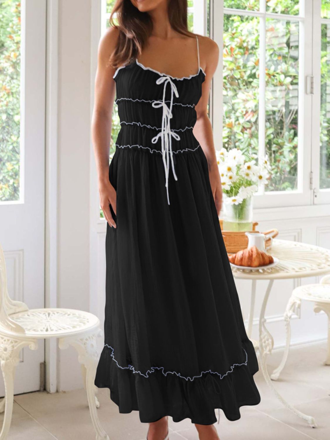 Devine Frill Ruffled Hem Midi Cami Dress - felvior