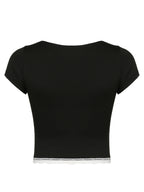 Lace Detail Sweetheart Neck Short Sleeve T-Shirt