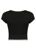 Lace Detail Sweetheart Neck Short Sleeve T-Shirt
