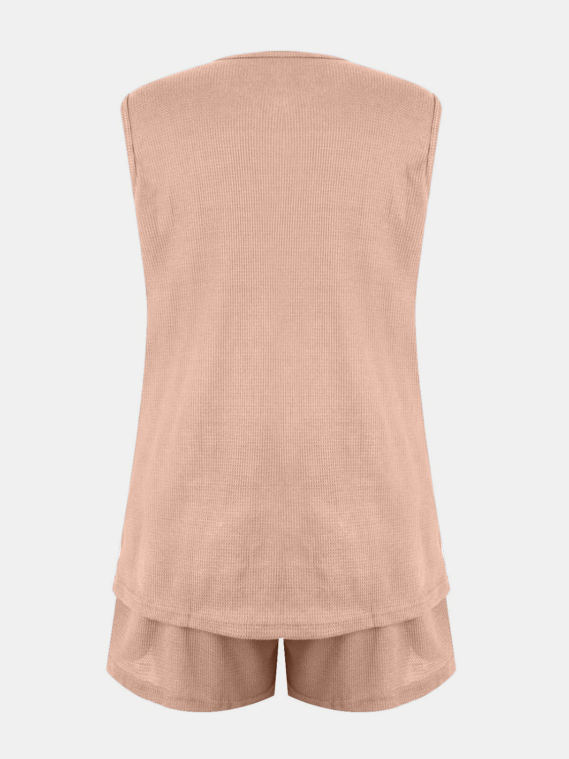 Full Size Waffle-Knit Notched Top and Shorts Set - felvior