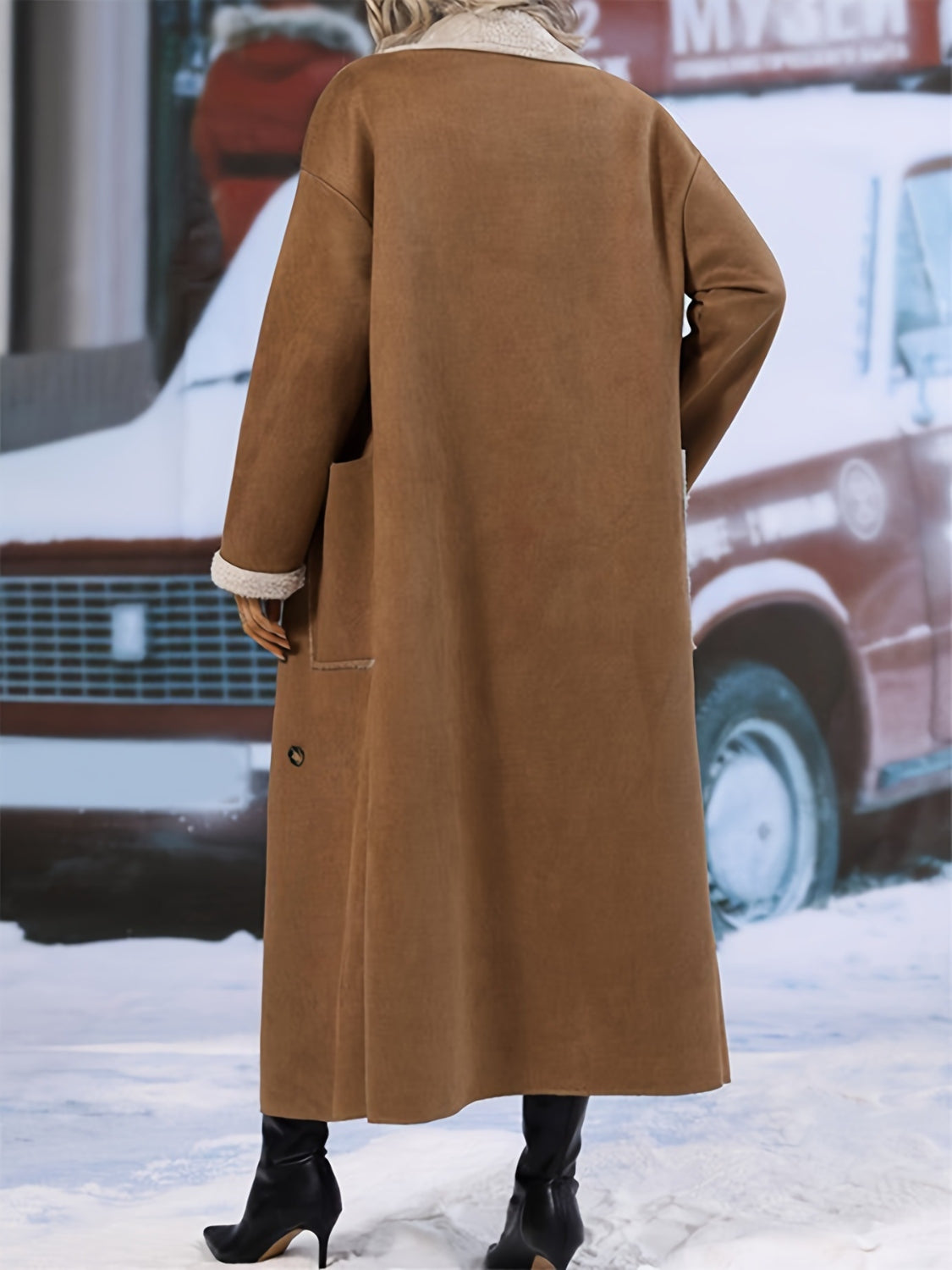 Plus Size Drop Shoulder Sherpa Longline Coat - felvior